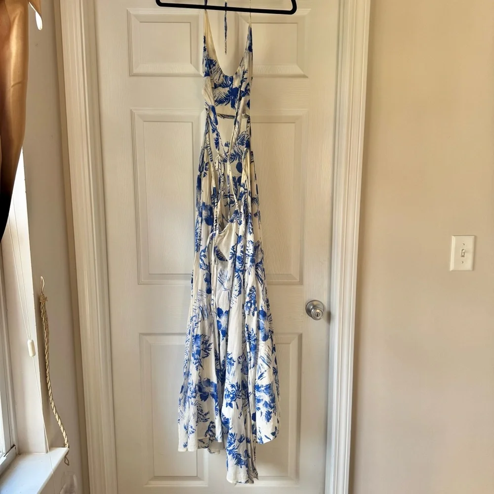 Free People Lille Floral Halter Maxi Dress in Blue and White